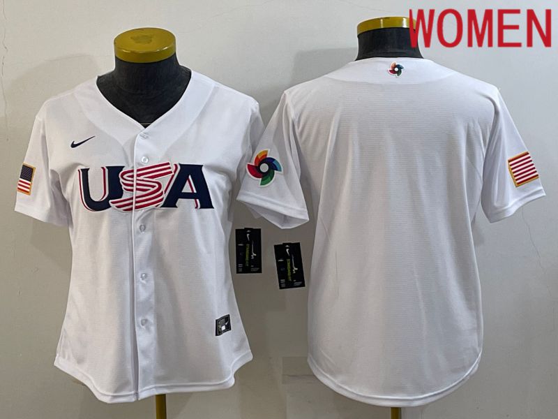 Women 2023 World Cub USA Blank White Nike MLB Jersey2->women mlb jersey->Women Jersey